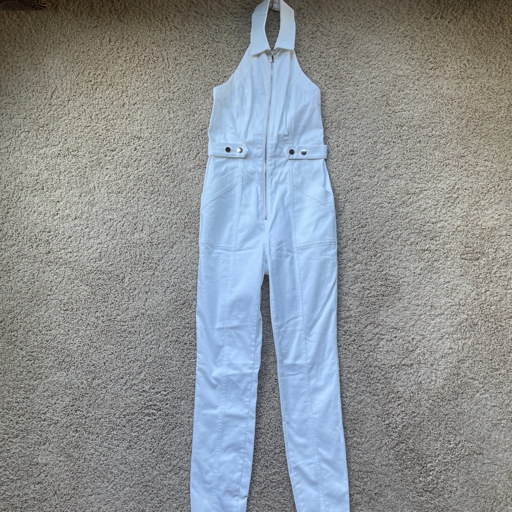 Bebe White Denim open back Jumpsuit (6)
